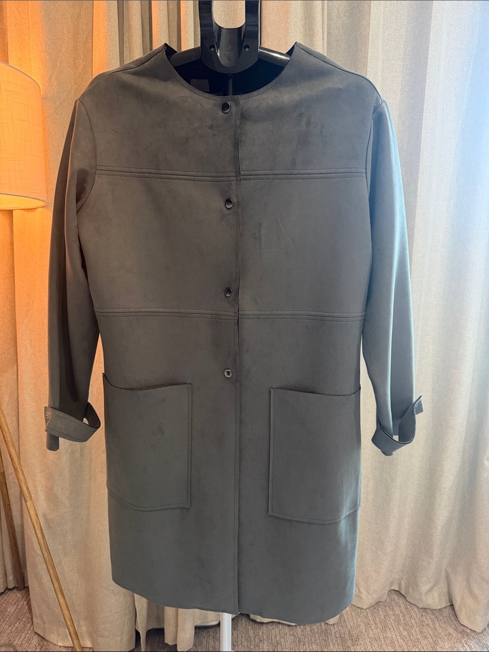 Tahari Olive Green/ Gray Button-Front Trench Coat